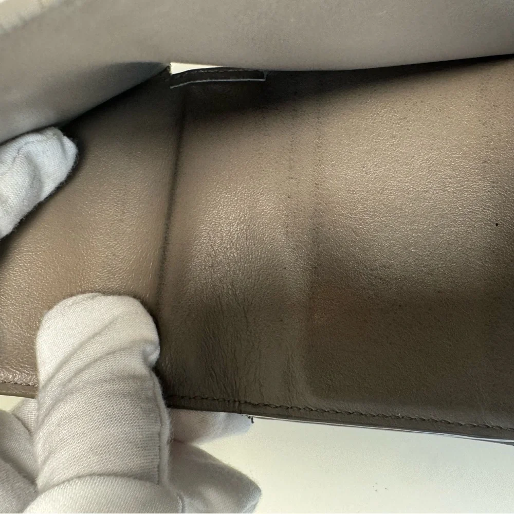 Celine Compact x mm Tri Fold Gray Leather Textured Wallet